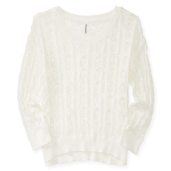 Aeropostale Womens Sheer Cable Pullover Sweater, Off-White, NWT - Picture 1 of 1